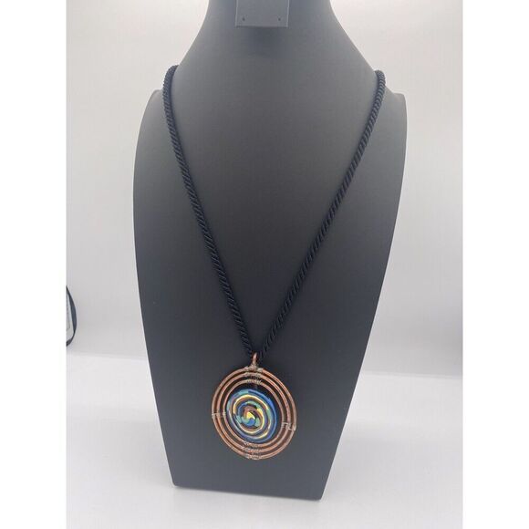 NWOT Women's Multi Color Wooden Button. Galaxy FansCooper Pendant 23" + 2" - Picture 2 of 3